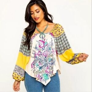 Free People Positano Print Boho Off Shoulder Top